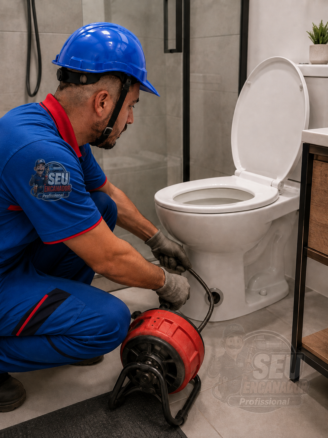 Encanador fazendo reparo em vaso sanitário